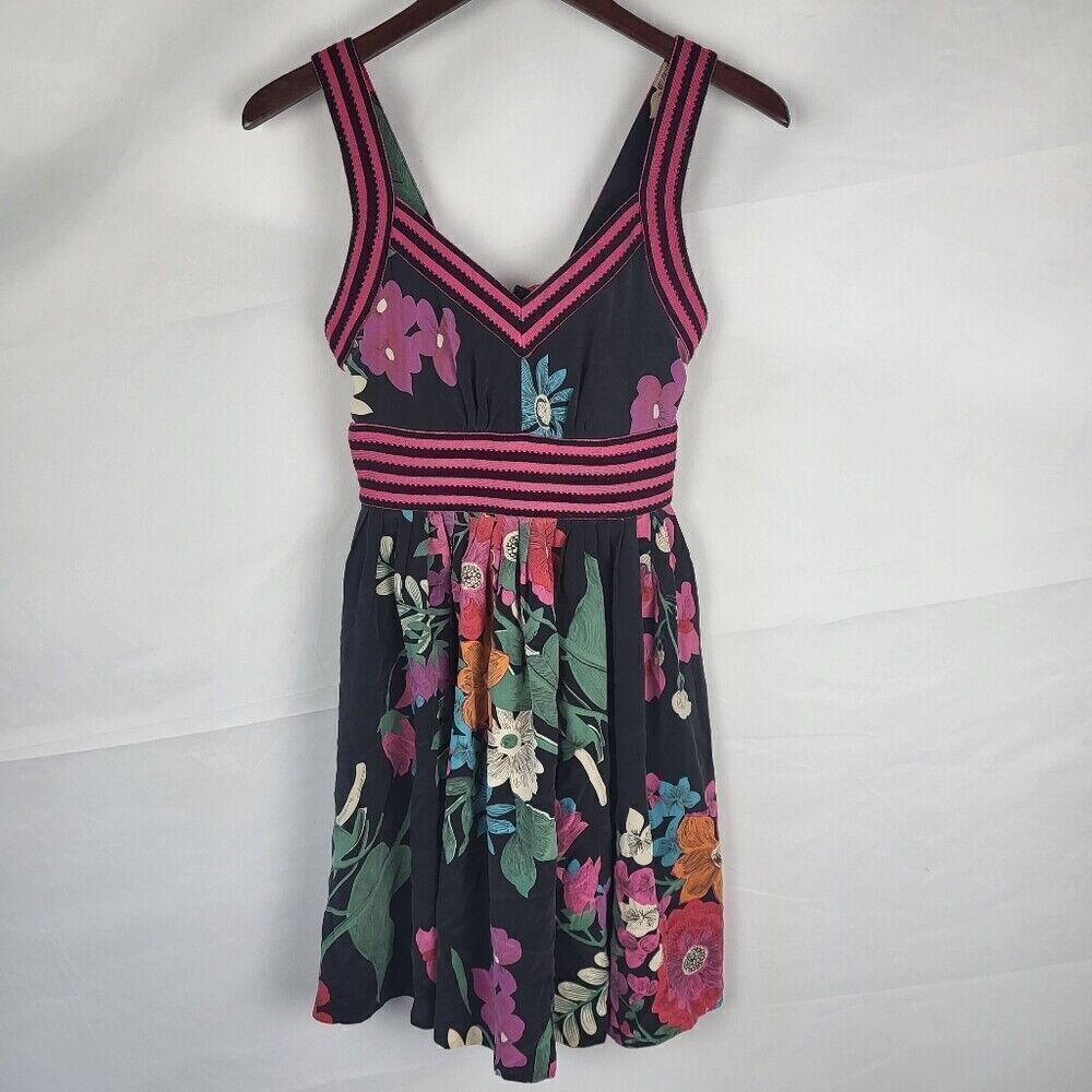 Plenty Tracy Reese Womens Floral 100% Silk Dress Size 0 Black Sleeveless Flowy
